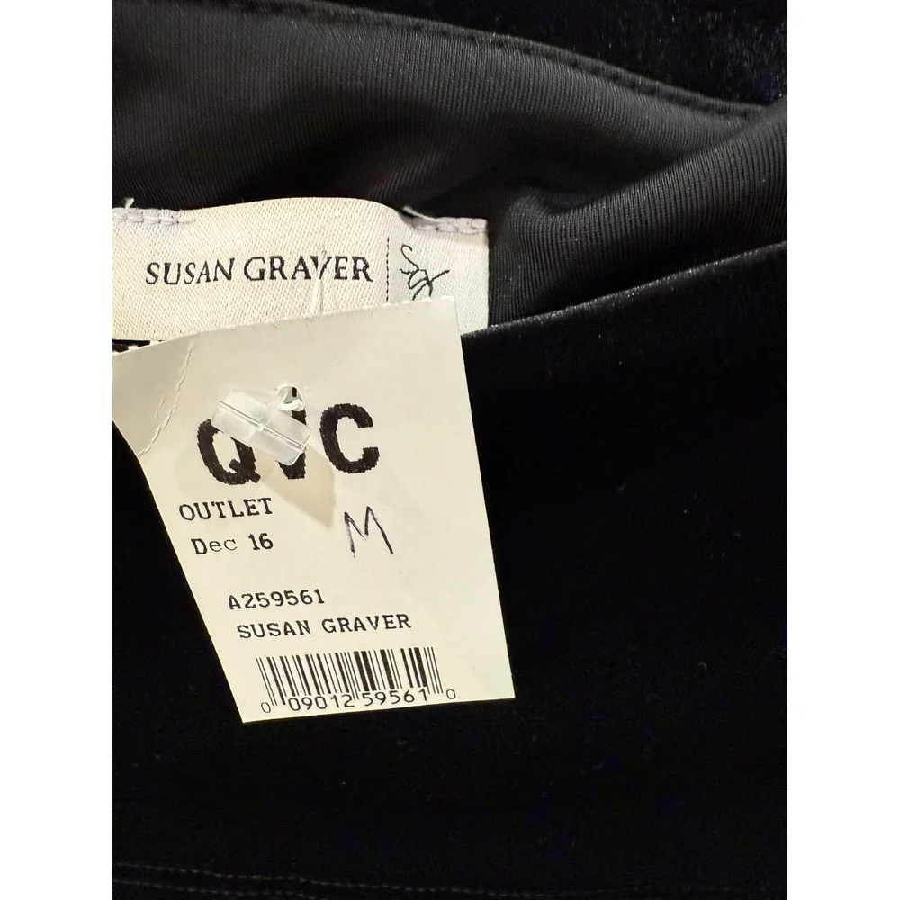 NWT Size Medium‎ Susan Graver Black Velvet Off Shoulder Stretch 3/4 Sleeve Top